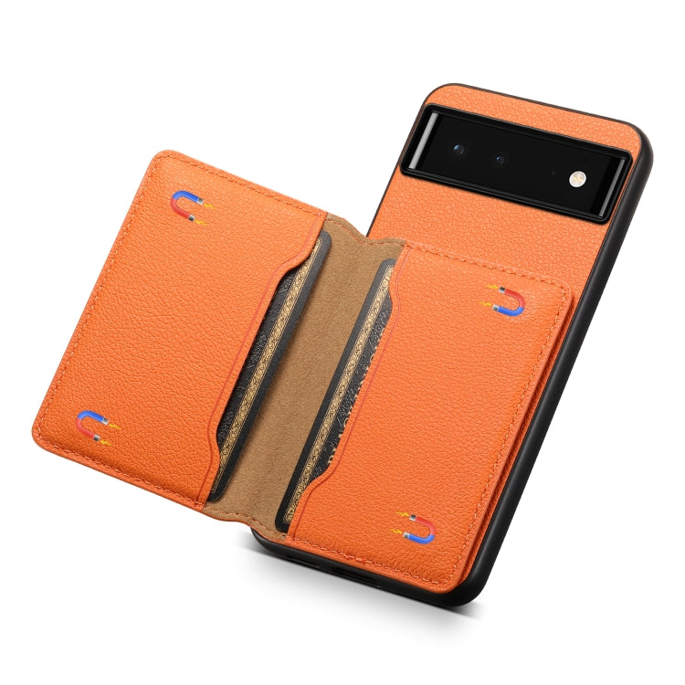 For Google Pixel 6 Calf Texture Card Bag Design Full Coverage Phone Case(Orange) by buy2fix
