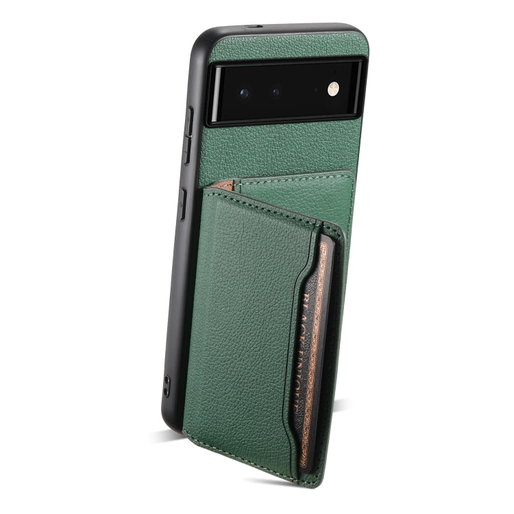 For Google Pixel 6 Calf Texture Card Bag Design Full Coverage Phone Case(Green) - Google Cases by buy2fix | Online Shopping UK | buy2fix