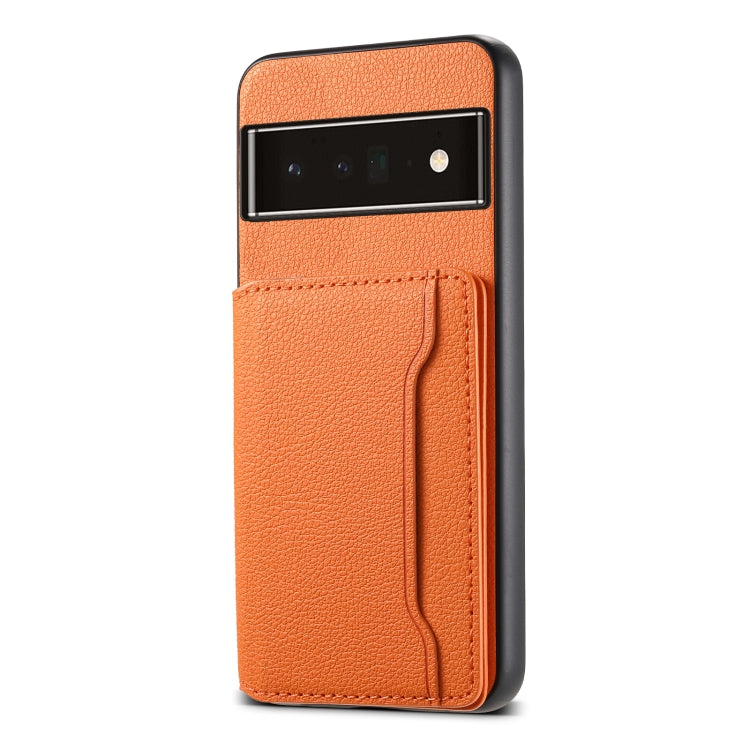For Google Pixel 6 Pro Calf Texture Card Bag Design Full Coverage Phone Case(Orange) by buy2fix