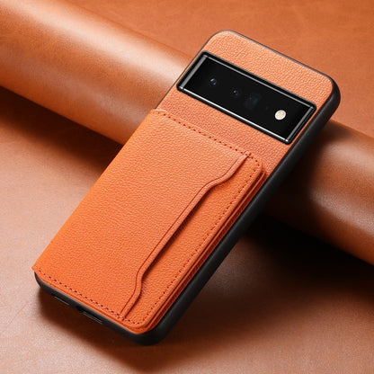 For Google Pixel 6 Pro Calf Texture Card Bag Design Full Coverage Phone Case(Orange) by buy2fix