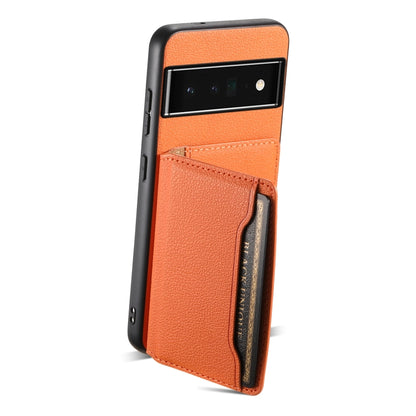 For Google Pixel 6 Pro Calf Texture Card Bag Design Full Coverage Phone Case(Orange) by buy2fix