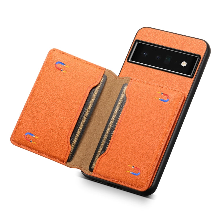 For Google Pixel 6 Pro Calf Texture Card Bag Design Full Coverage Phone Case(Orange) by buy2fix