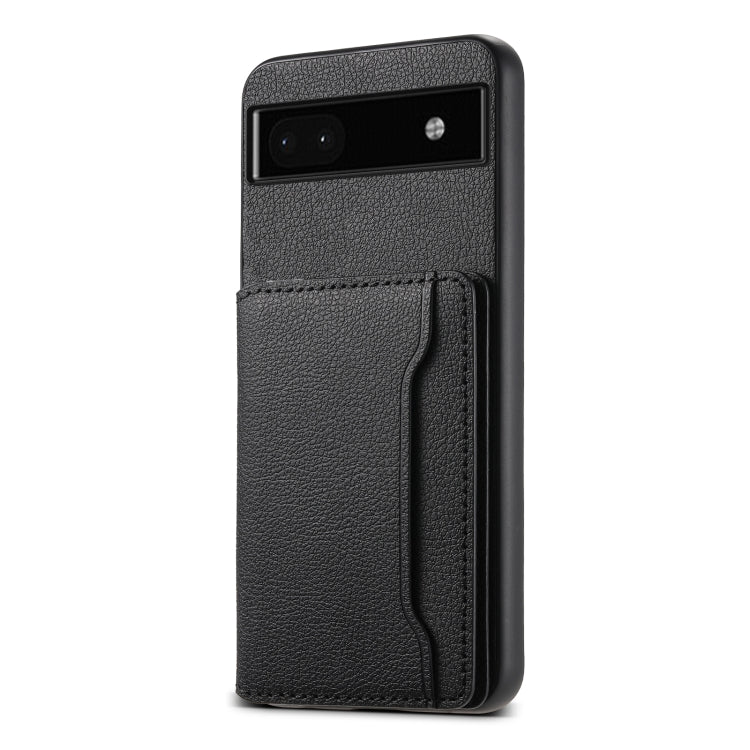 For Google Pixel 6a Calf Texture Card Bag Design Full Coverage Phone Case(Black) by buy2fix