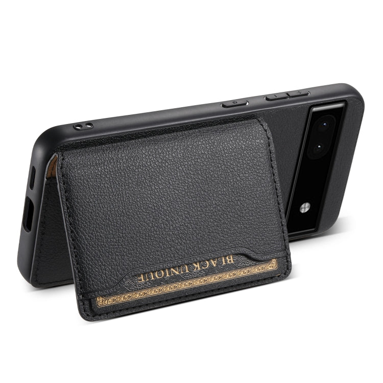 For Google Pixel 6a Calf Texture Card Bag Design Full Coverage Phone Case(Black) by buy2fix