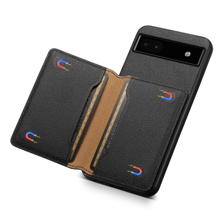 For Google Pixel 6a Calf Texture Card Bag Design Full Coverage Phone Case(Black) by buy2fix
