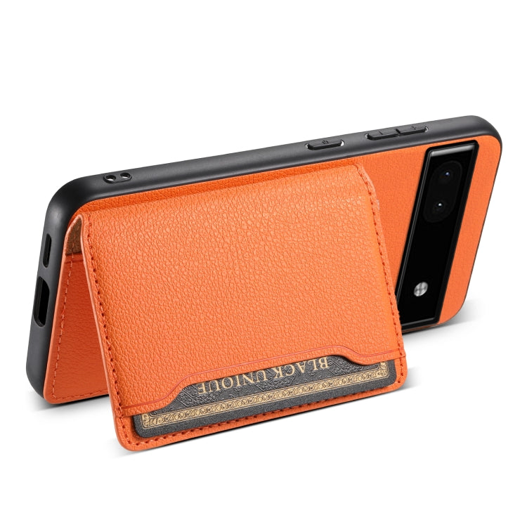 For Google Pixel 6a Calf Texture Card Bag Design Full Coverage Phone Case(Orange) by buy2fix