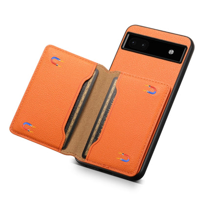 For Google Pixel 6a Calf Texture Card Bag Design Full Coverage Phone Case(Orange) by buy2fix