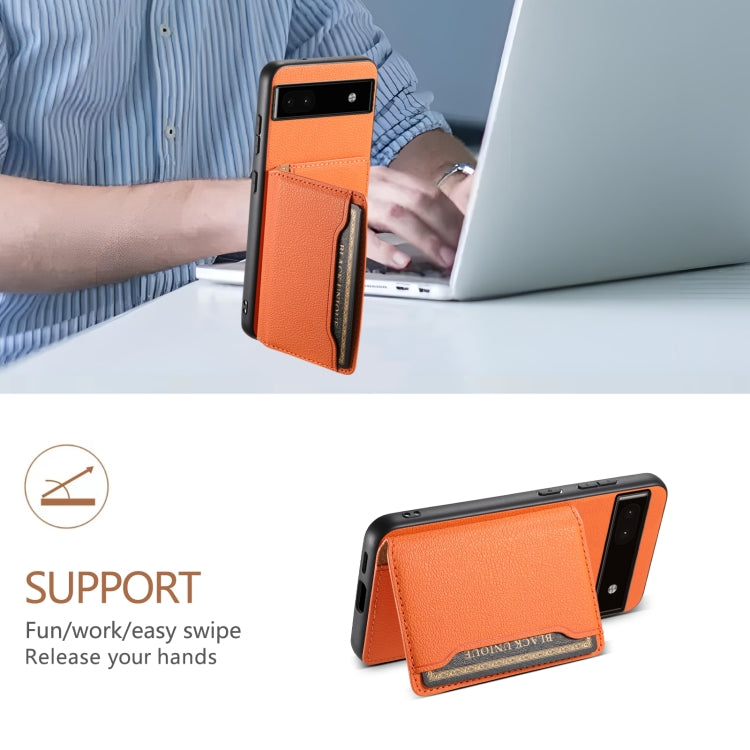 For Google Pixel 6a Calf Texture Card Bag Design Full Coverage Phone Case(Orange) by buy2fix