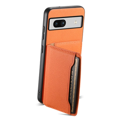 For Google Pixel 7a Calf Texture Card Bag Design Full Coverage Phone Case(Orange) by buy2fix