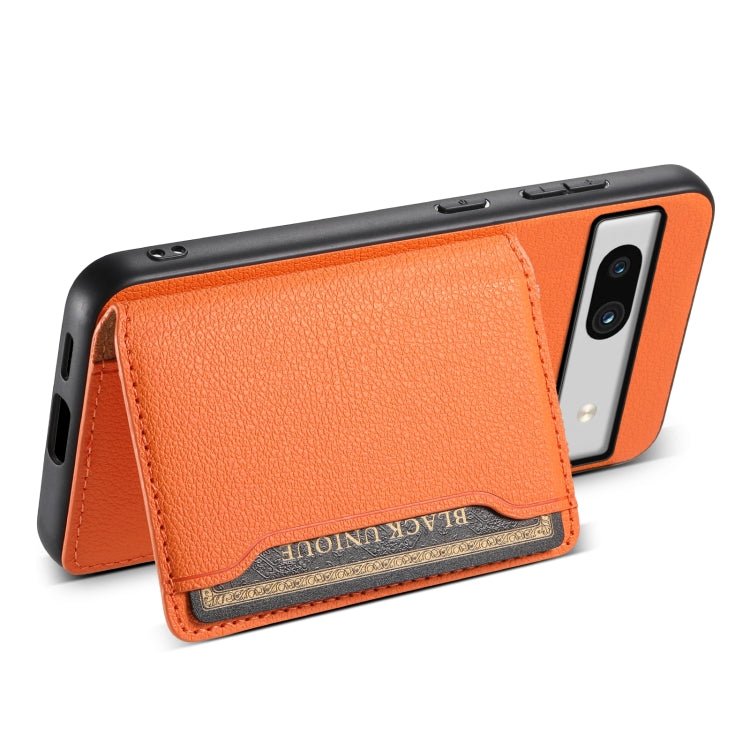 For Google Pixel 7a Calf Texture Card Bag Design Full Coverage Phone Case(Orange) by buy2fix