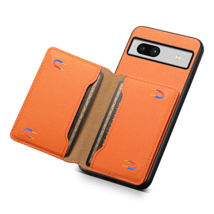For Google Pixel 7a Calf Texture Card Bag Design Full Coverage Phone Case(Orange) by buy2fix