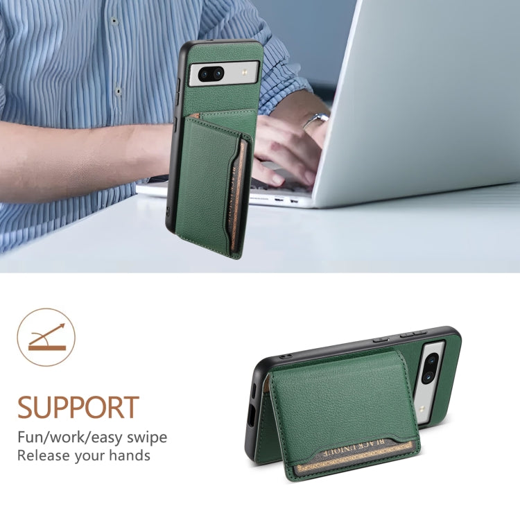 For Google Pixel 7a Calf Texture Card Bag Design Full Coverage Phone Case(Green) by buy2fix