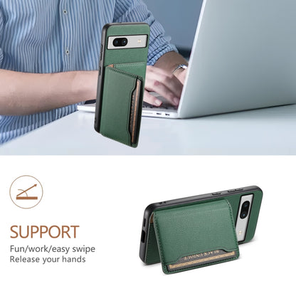 For Google Pixel 7a Calf Texture Card Bag Design Full Coverage Phone Case(Green) by buy2fix