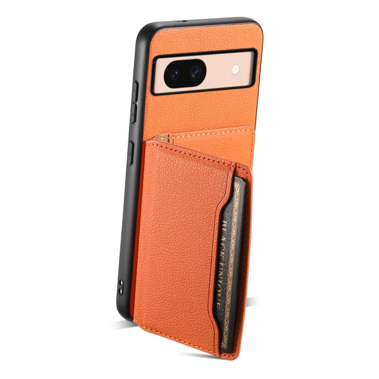 For Google Pixel 8a Calf Texture Card Bag Design Full Coverage Phone Case(Orange) by buy2fix