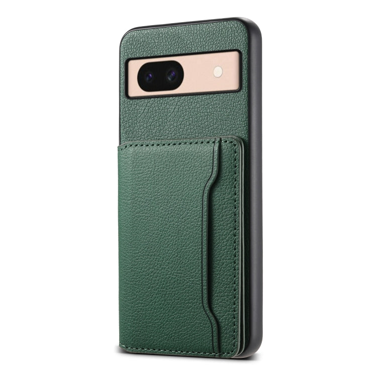 For Google Pixel 8a Calf Texture Card Bag Design Full Coverage Phone Case(Green) by buy2fix