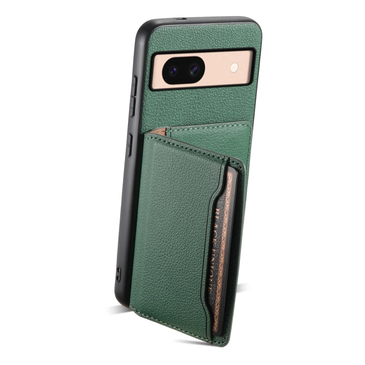 For Google Pixel 8a Calf Texture Card Bag Design Full Coverage Phone Case(Green) by buy2fix