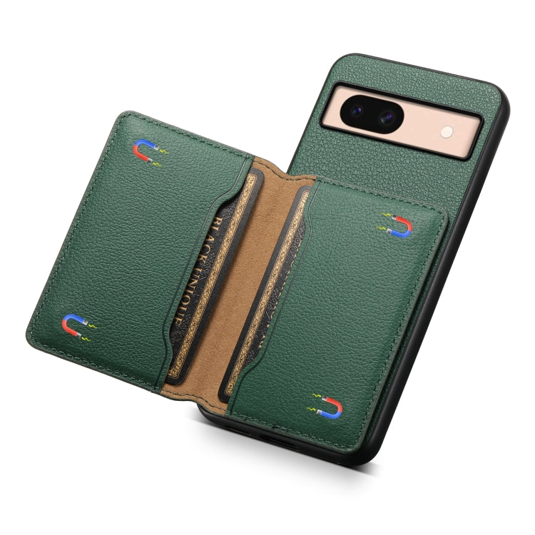 For Google Pixel 8a Calf Texture Card Bag Design Full Coverage Phone Case(Green) by buy2fix