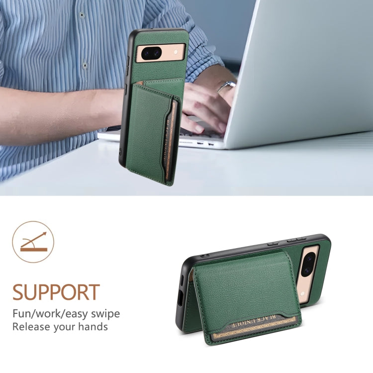 For Google Pixel 8a Calf Texture Card Bag Design Full Coverage Phone Case(Green) by buy2fix