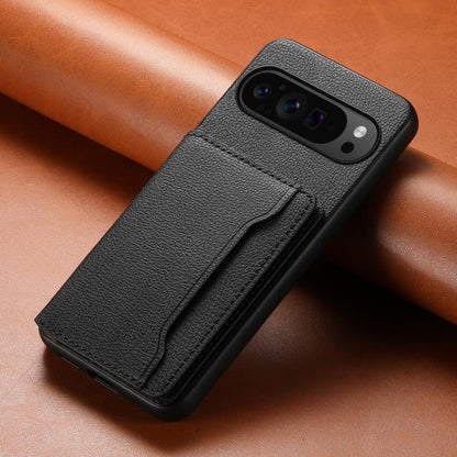 For Google Pixel 10 Pro / 10 Calf Texture Card Bag Design Full Coverage Phone Case(Black) - Google Cases by buy2fix | Online Shopping UK | buy2fix