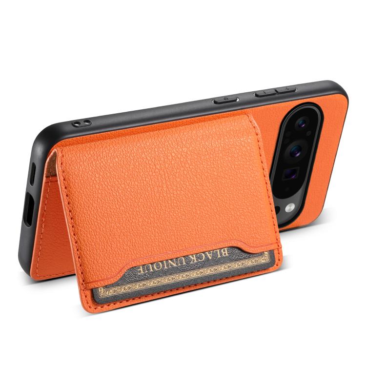 For Google Pixel 10 Pro / 10 Calf Texture Card Bag Design Full Coverage Phone Case(Orange) - Google Cases by buy2fix | Online Shopping UK | buy2fix