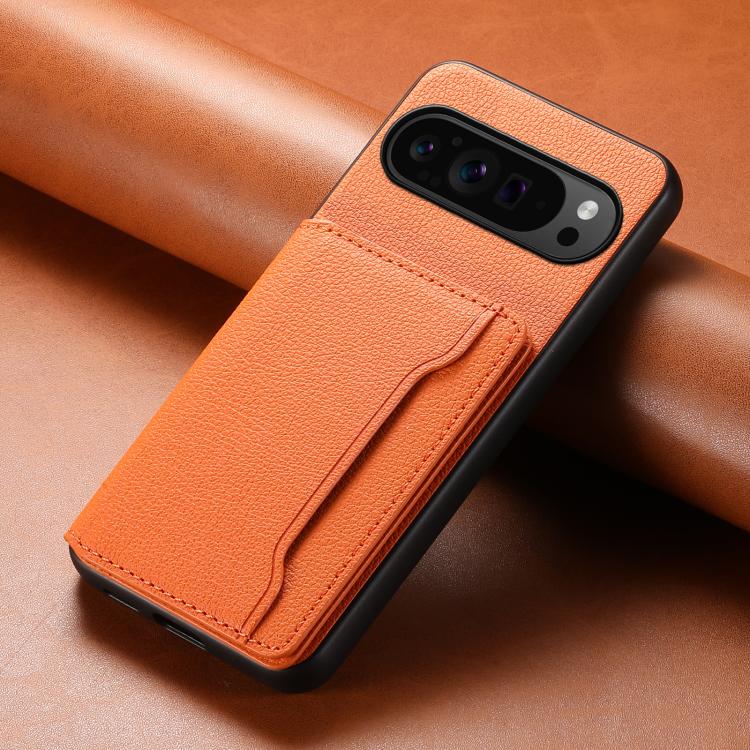 For Google Pixel 10 Pro / 10 Calf Texture Card Bag Design Full Coverage Phone Case(Orange) - Google Cases by buy2fix | Online Shopping UK | buy2fix