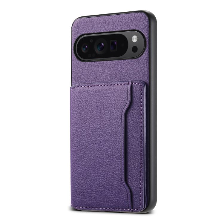 For Google Pixel 10 Pro / 10 Calf Texture Card Bag Design Full Coverage Phone Case(Purple) - Google Cases by buy2fix | Online Shopping UK | buy2fix