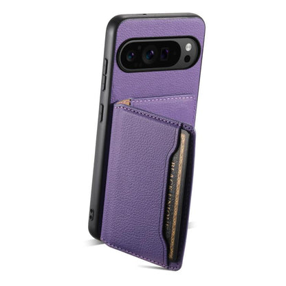 For Google Pixel 10 Pro / 10 Calf Texture Card Bag Design Full Coverage Phone Case(Purple) - Google Cases by buy2fix | Online Shopping UK | buy2fix