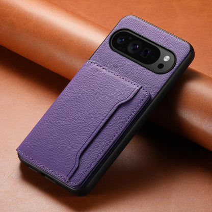 For Google Pixel 10 Pro / 10 Calf Texture Card Bag Design Full Coverage Phone Case(Purple) - Google Cases by buy2fix | Online Shopping UK | buy2fix