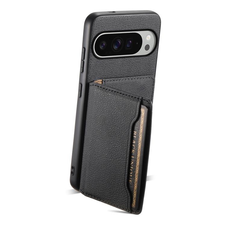 For Google Pixel 10 Pro XL Calf Texture Card Bag Design Full Coverage Phone Case(Black) - Google Cases by buy2fix | Online Shopping UK | buy2fix