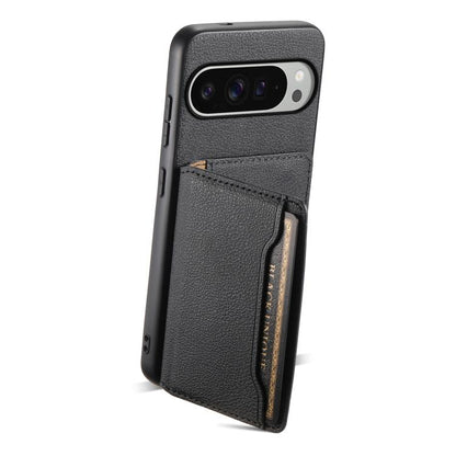 For Google Pixel 10 Pro XL Calf Texture Card Bag Design Full Coverage Phone Case(Black) - Google Cases by buy2fix | Online Shopping UK | buy2fix