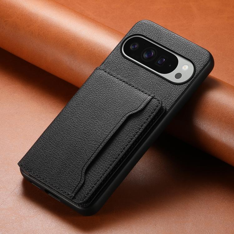 For Google Pixel 10 Pro XL Calf Texture Card Bag Design Full Coverage Phone Case(Black) - Google Cases by buy2fix | Online Shopping UK | buy2fix