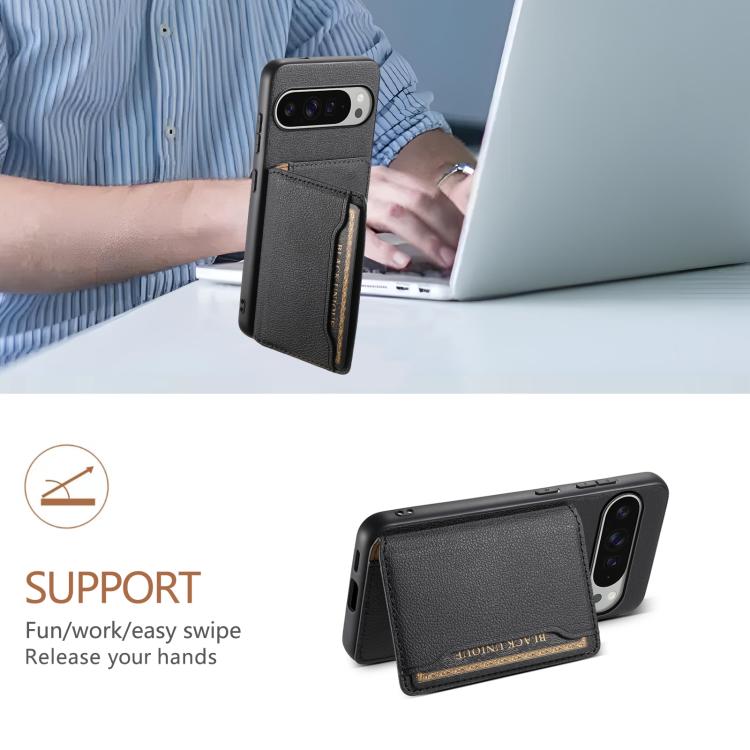 For Google Pixel 10 Pro XL Calf Texture Card Bag Design Full Coverage Phone Case(Black) - Google Cases by buy2fix | Online Shopping UK | buy2fix