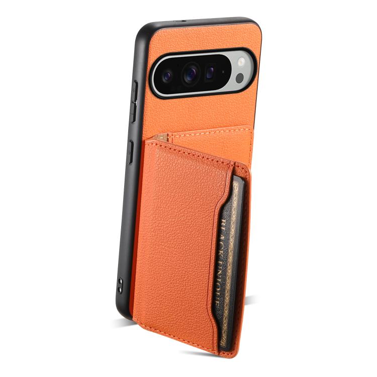 For Google Pixel 10 Pro XL Calf Texture Card Bag Design Full Coverage Phone Case(Orange) - Google Cases by buy2fix | Online Shopping UK | buy2fix