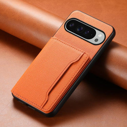 For Google Pixel 10 Pro XL Calf Texture Card Bag Design Full Coverage Phone Case(Orange) - Google Cases by buy2fix | Online Shopping UK | buy2fix