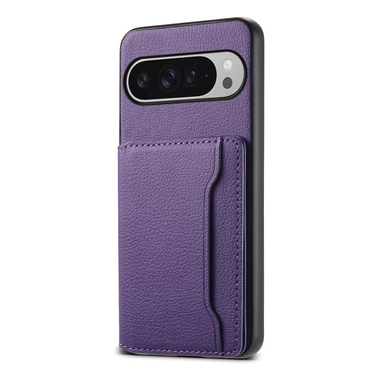 For Google Pixel 10 Pro XL Calf Texture Card Bag Design Full Coverage Phone Case(Purple) - Google Cases by buy2fix | Online Shopping UK | buy2fix