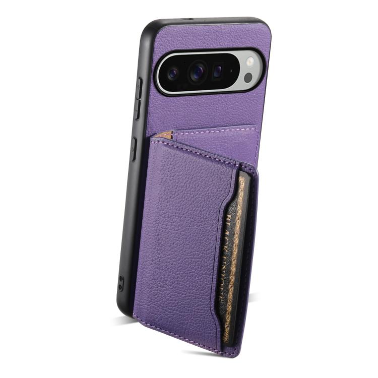 For Google Pixel 10 Pro XL Calf Texture Card Bag Design Full Coverage Phone Case(Purple) - Google Cases by buy2fix | Online Shopping UK | buy2fix