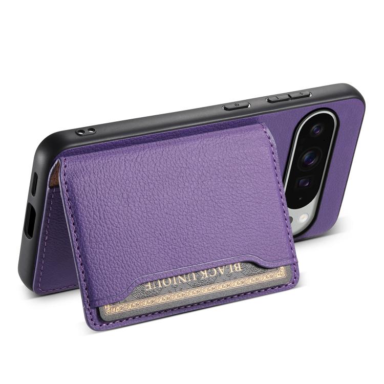 For Google Pixel 10 Pro XL Calf Texture Card Bag Design Full Coverage Phone Case(Purple) - Google Cases by buy2fix | Online Shopping UK | buy2fix