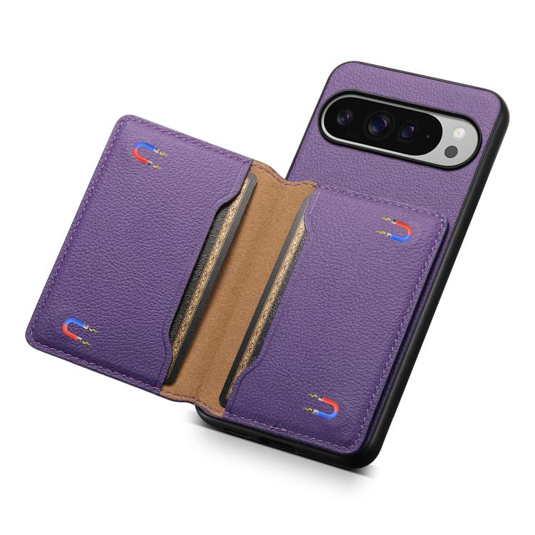 For Google Pixel 10 Pro XL Calf Texture Card Bag Design Full Coverage Phone Case(Purple) - Google Cases by buy2fix | Online Shopping UK | buy2fix