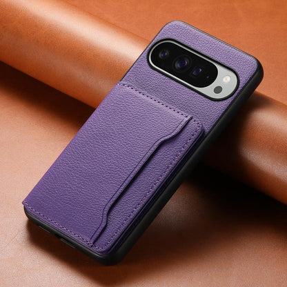 For Google Pixel 10 Pro XL Calf Texture Card Bag Design Full Coverage Phone Case(Purple) - Google Cases by buy2fix | Online Shopping UK | buy2fix