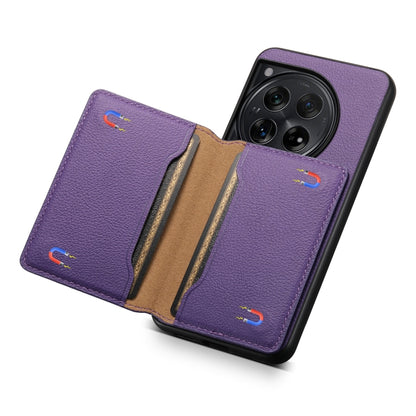 For OnePlus 12 Calf Texture Card Bag Design Full Coverage Phone Case(Purple) - OnePlus Cases by buy2fix | Online Shopping UK | buy2fix