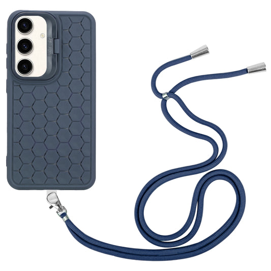 For Samsung Galaxy S24 5G Honeycomb Radiating Lens Holder Magsafe Phone Case with Lanyard(Blue) by buy2fix