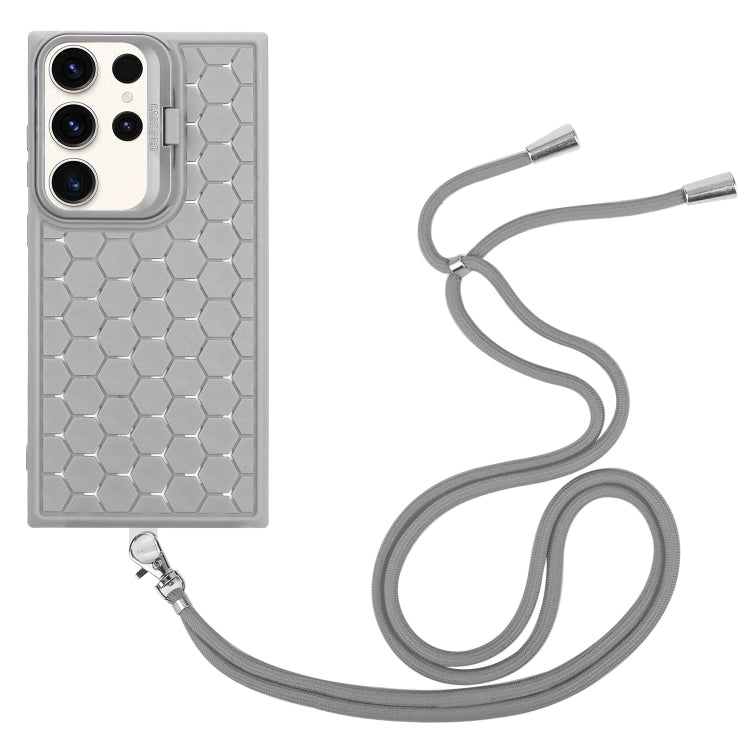 For Samsung Galaxy S23 Ultra 5G Honeycomb Radiating Lens Holder Magsafe Phone Case with Lanyard(Grey) - Galaxy S23 Ultra 5G Cases by buy2fix | Online Shopping UK | buy2fix