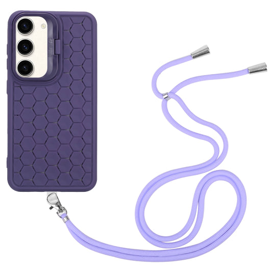 For Samsung Galaxy S23+ 5G Honeycomb Radiating Lens Holder Magsafe Phone Case with Lanyard(Purple) by buy2fix