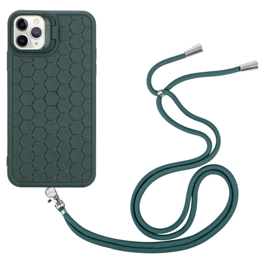 For iPhone 15 Pro Honeycomb Radiating Lens Holder Magsafe Phone Case with Lanyard(Green) by buy2fix