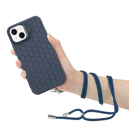 For iPhone 15 Honeycomb Radiating Lens Holder Magsafe Phone Case with Lanyard(Blue) - iPhone 15 Cases by buy2fix | Online Shopping UK | buy2fix