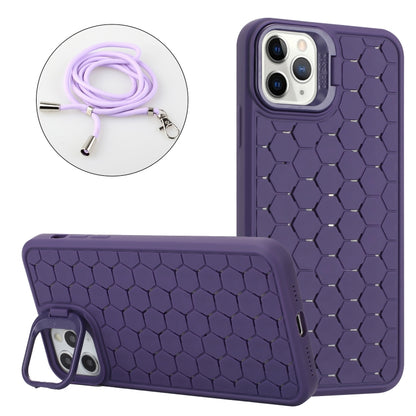 For iPhone 12 Pro Honeycomb Radiating Lens Holder Magsafe Phone Case with Lanyard(Purple) by buy2fix