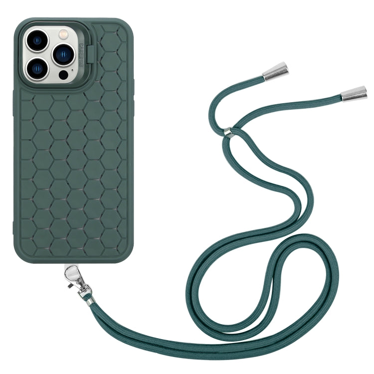 For iPhone 12 Pro Max Honeycomb Radiating Lens Holder Magsafe Phone Case with Lanyard(Green) by buy2fix