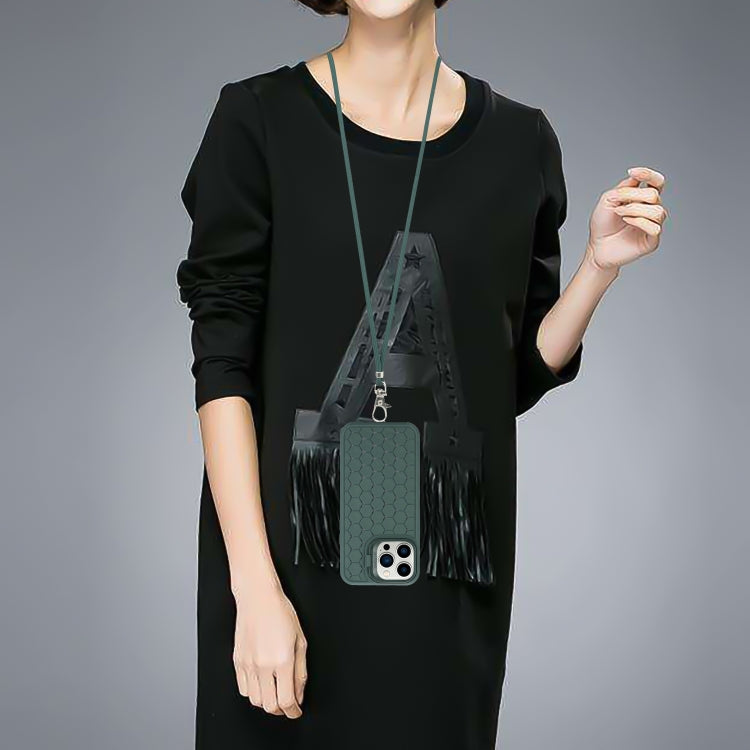 For iPhone 12 Pro Max Honeycomb Radiating Lens Holder Magsafe Phone Case with Lanyard(Green) by buy2fix