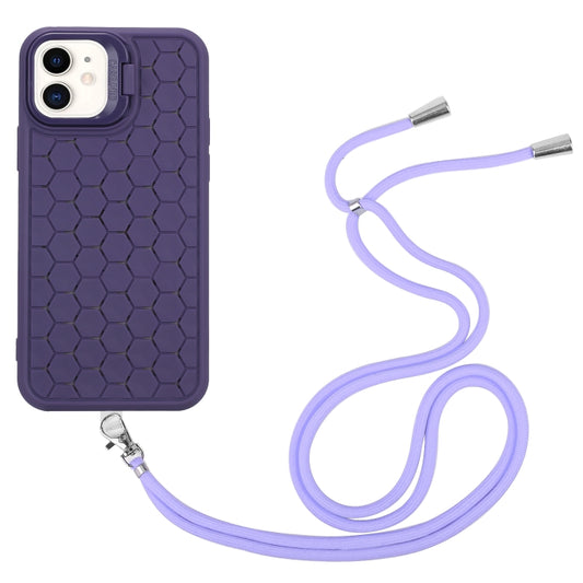 For iPhone 11 Honeycomb Radiating Lens Holder Magsafe Phone Case with Lanyard(Purple) by buy2fix