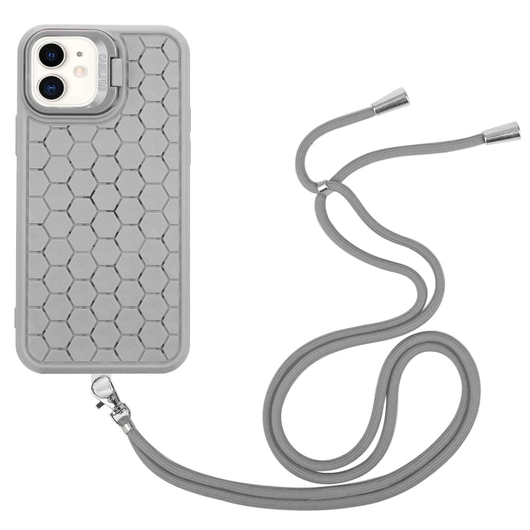 For iPhone 11 Honeycomb Radiating Lens Holder Magsafe Phone Case with Lanyard(Grey) - iPhone 11 Cases by buy2fix | Online Shopping UK | buy2fix